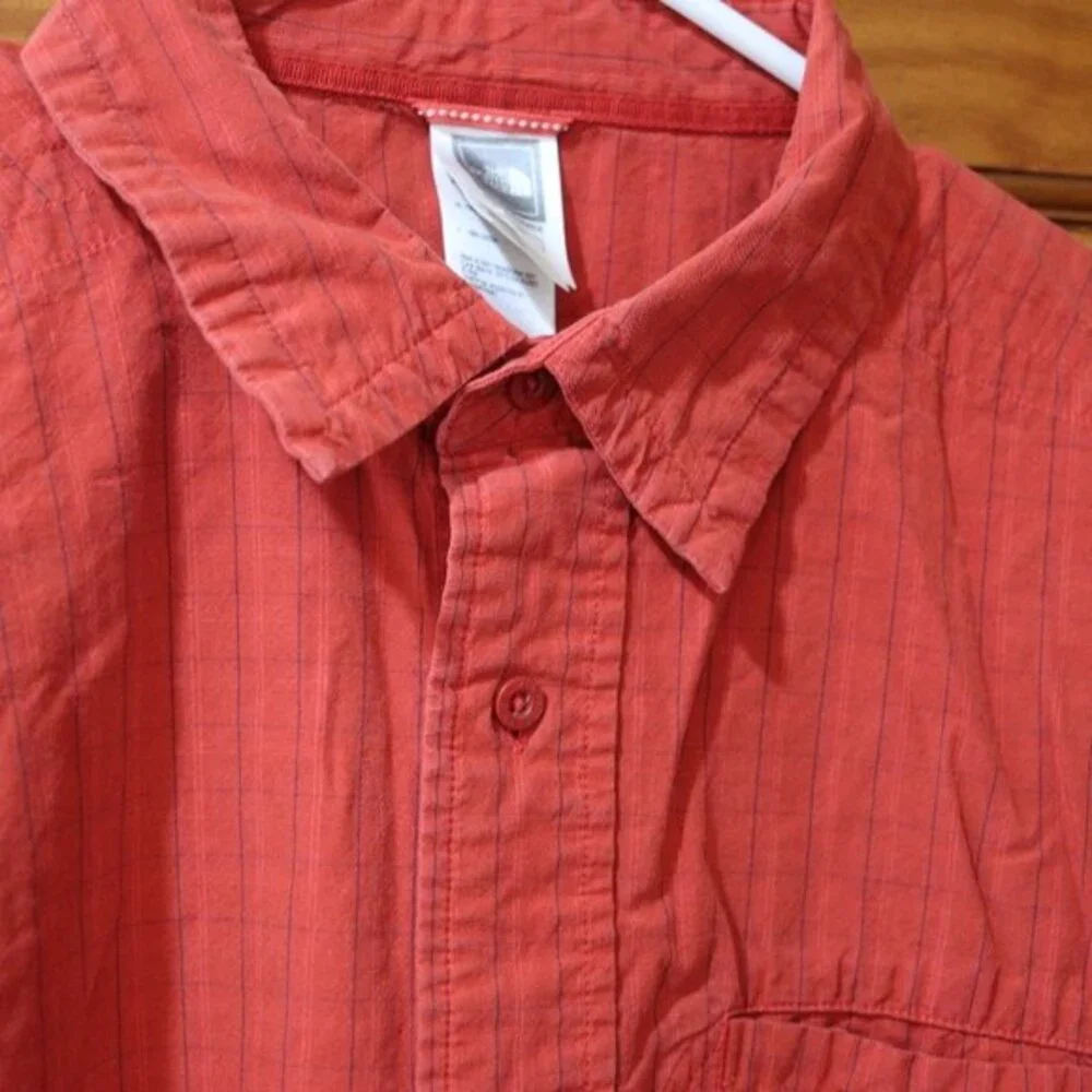 The North Face Red Orange Plaid Short-Sleeve Hiking Shirt Large Gorpcore